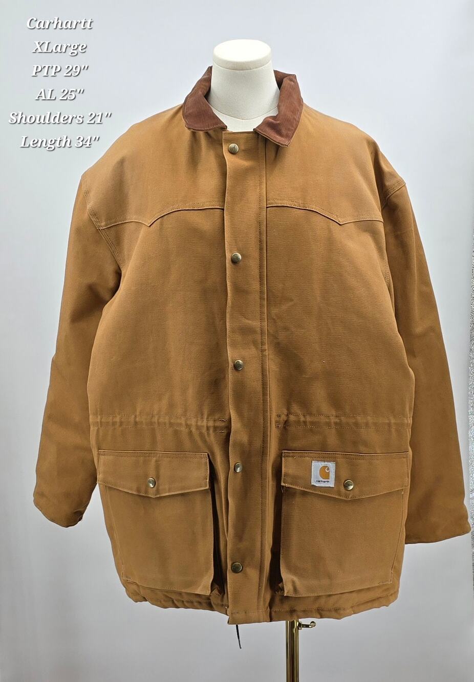Vintage 1990s Carhartt XL Lined Canvas Chore Coa  Brown Duck Corduroy Collar